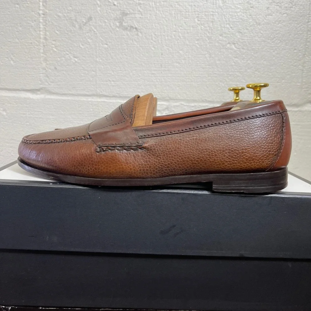 Cole Haan Nike Air C08915 Brown‎ Pebbled Leather Penny Loafers Dress Men's 10 M